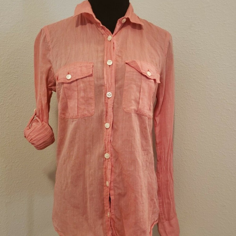 J Crew Shirt Cotton Button Roll Tab Sleeve Pink S